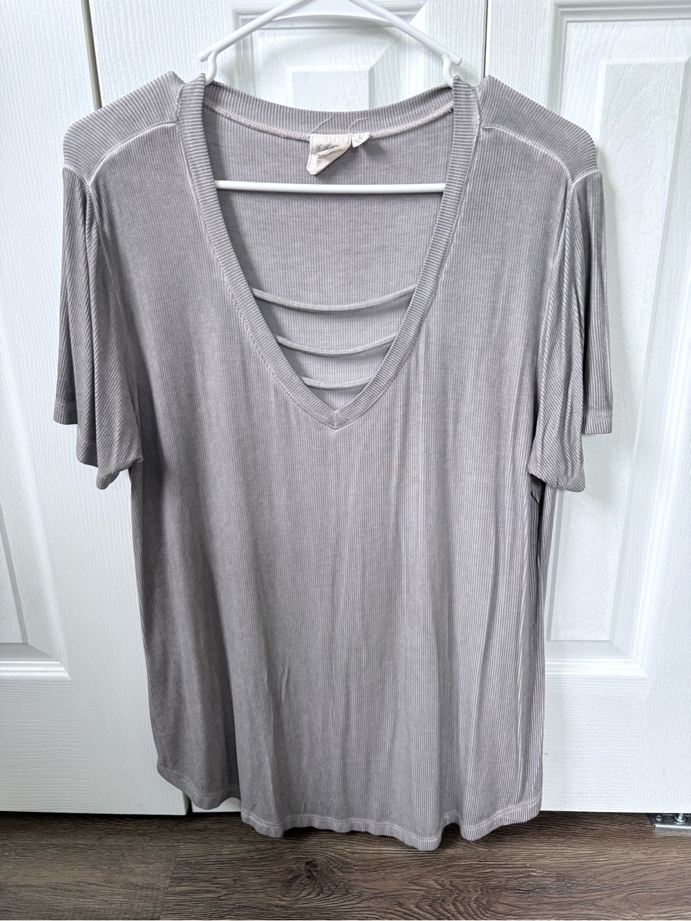 White Crow Taupe V-Neck Short Sleeve Top